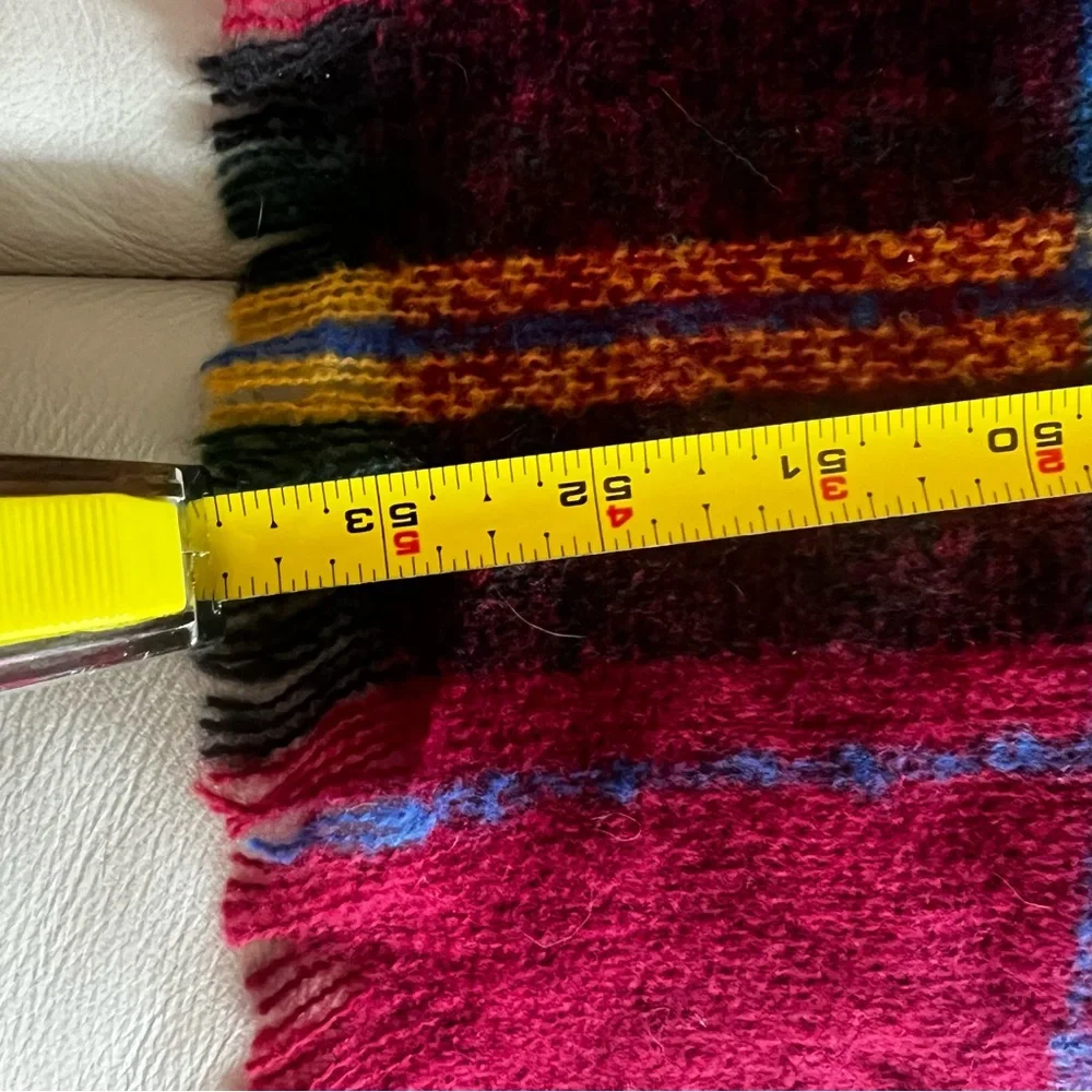 Leaf By J Red Plaid Blanket Scarf Tartan Wrap Shawl Oversized Fringe NWT Cozy